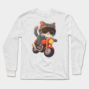 Cool cat riding motorbike Long Sleeve T-Shirt